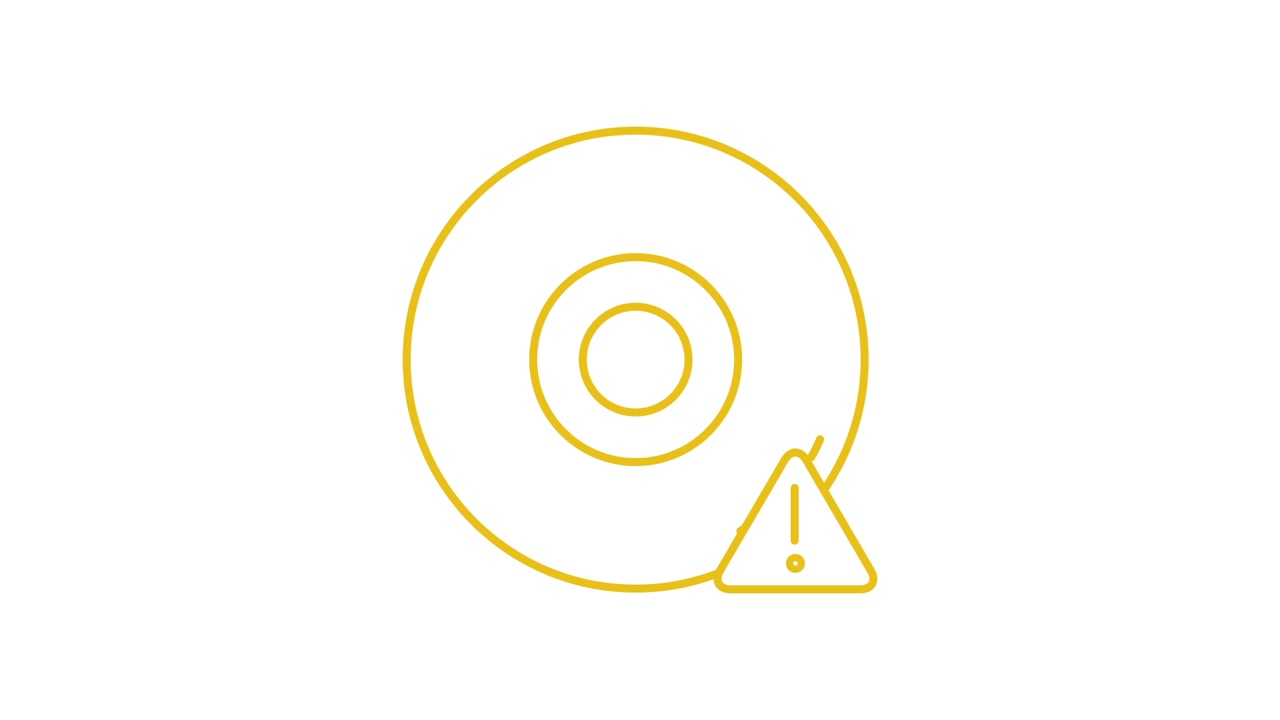 Animert ikon av CD/DVD-plate med feiladvarsel