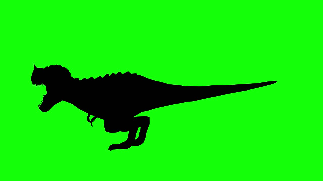 silueta de una criatura fantástica monstruo t-rex con cuerno rugiendo en pantalla verde, vista lateral
