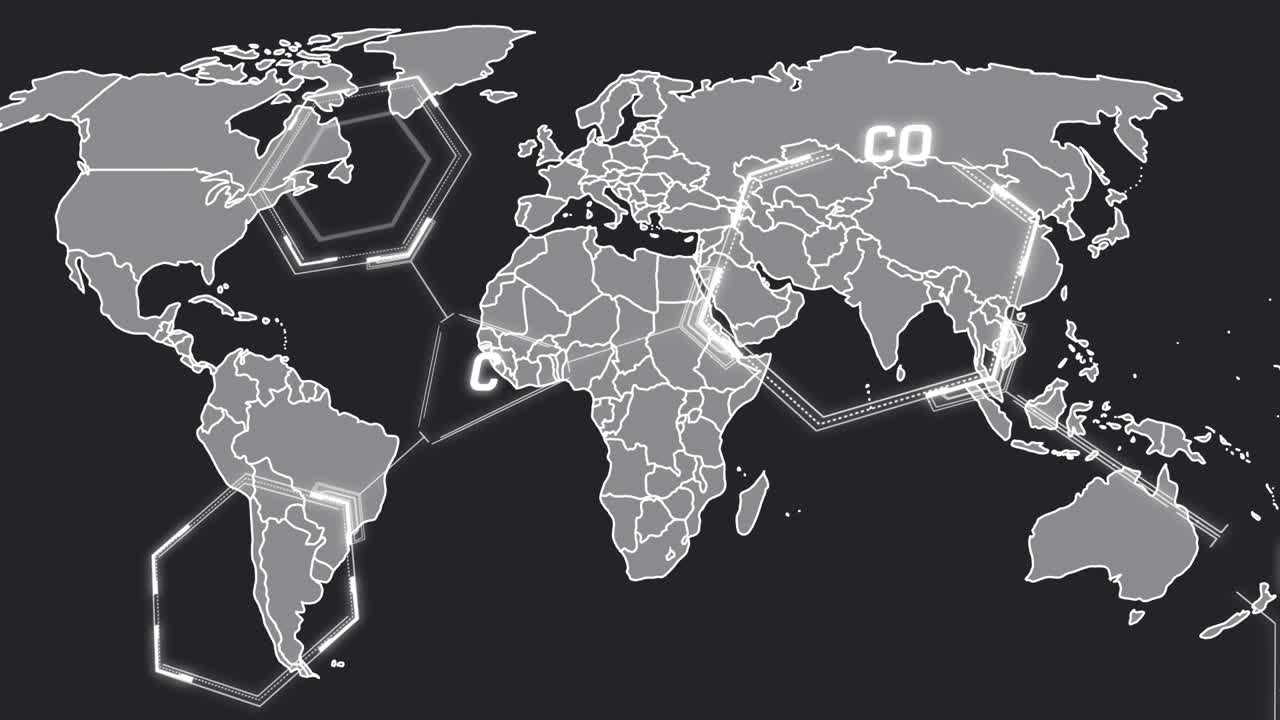 Animation of chemical formula over world map on black background