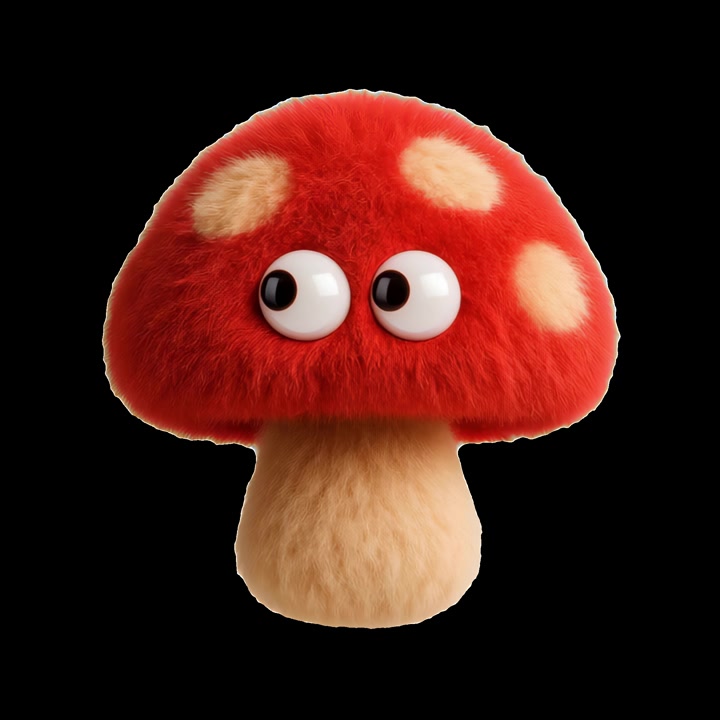 Cute Animated Fluffy Red Mushroom Character Blinking