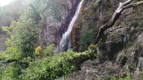 el agua pura de la montaña fluye sobre las rocas