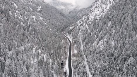 american fork canyon in utah's wasatch range, snowy winter aerial view