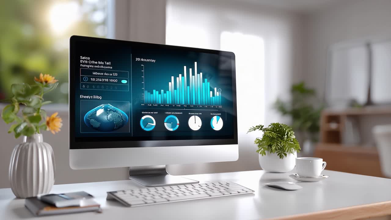 Analyzing Economic Trends through Data Visualization on a Modern Desktop Computer in a Bright, Minimalist Home Office Environment