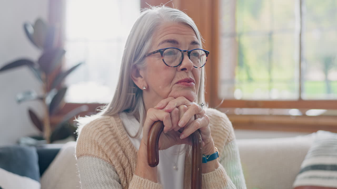 Home, thinking and senior woman with depression