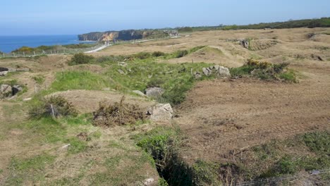 Paisaje-De-Point-Du-Hoc,-Lugar-De-Aterrizaje-Del-Día-D-Ww2-En-Normandía,-Francia