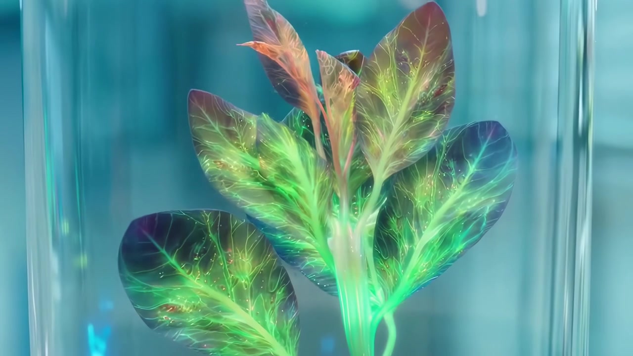 Scientists Observing Rapid Growth of Glowing Plant in Laboratory
