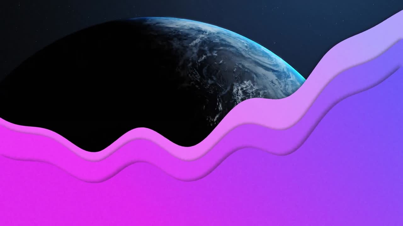 Animation of purple waves moving over planet earth