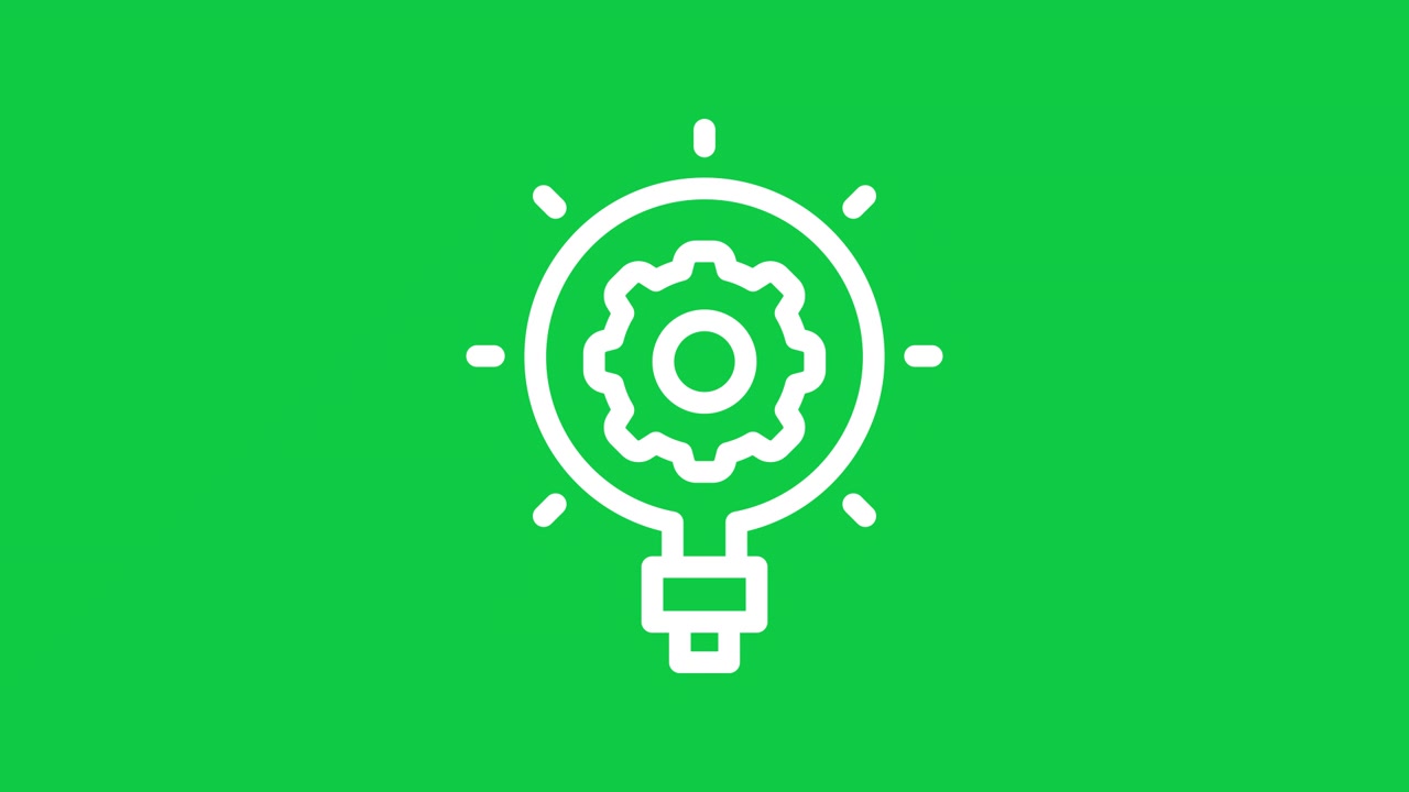 Animated Light Bulb Icon with Rotating Gear on Green Screen