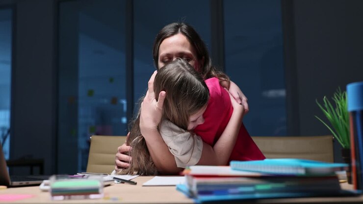 Mother and Daughter Embracing in a Heartfelt Hug