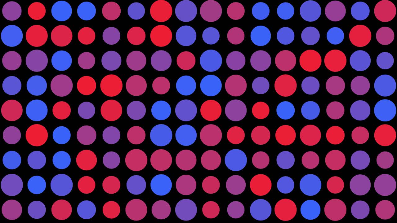 A vibrant pattern of colorful circles in shades of red, purple, and blue creates a modern and energetic digital backdrop