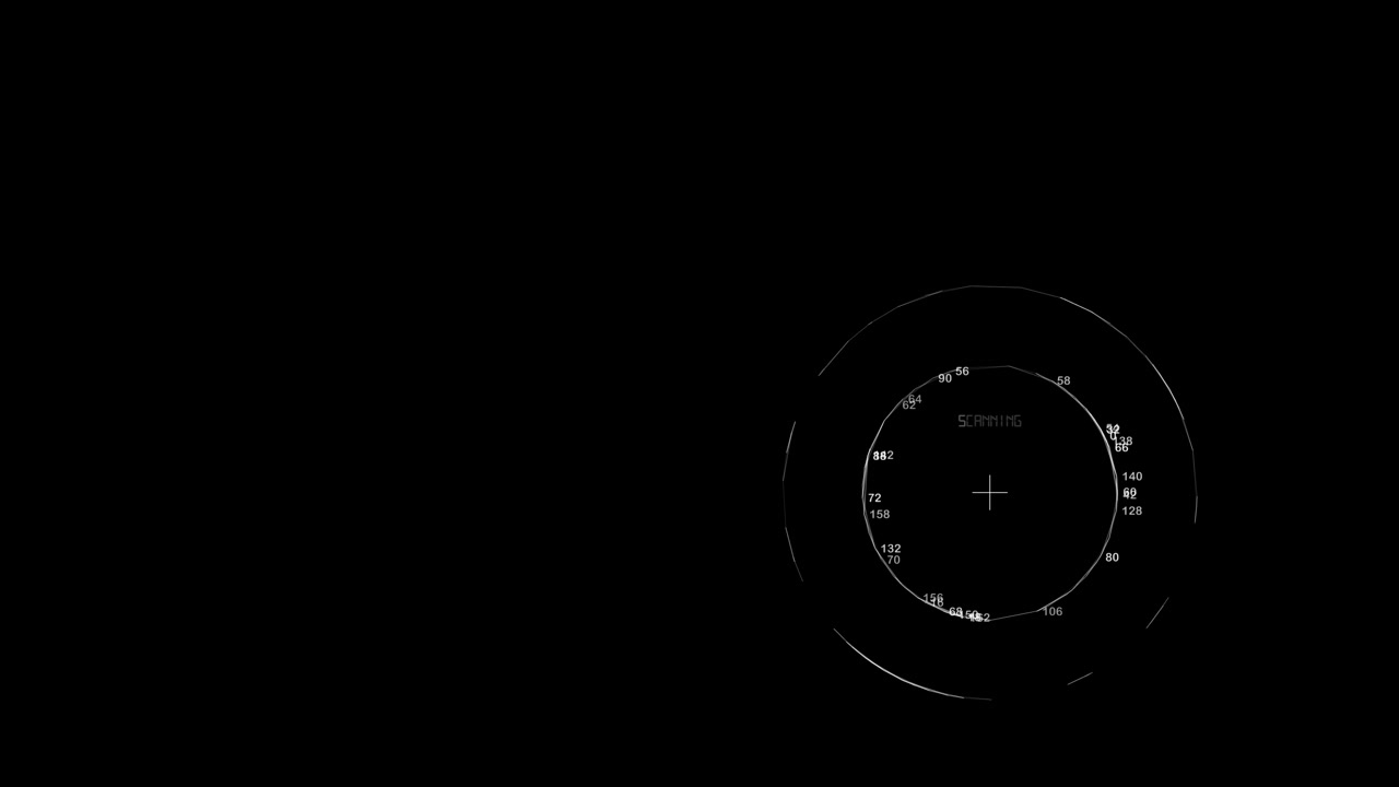 A minimalistic science fiction heads-up display HUD target asset showing an active telemetry reticle scanning coordinates on a plain dark background.