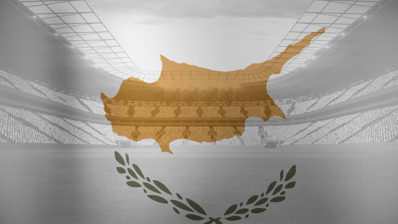 스포츠 경기장 위에 키프로스의 발이 흔들리는 애니메이션