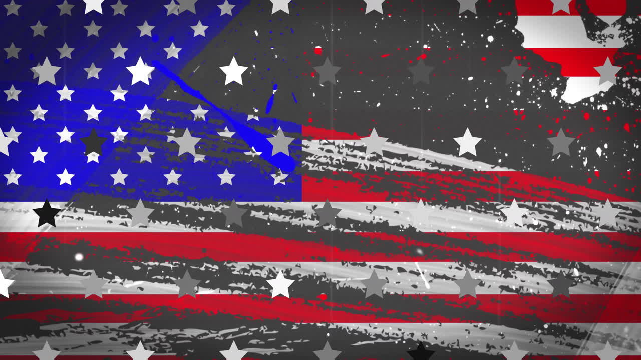 Animation of flag of usa with stars on black background