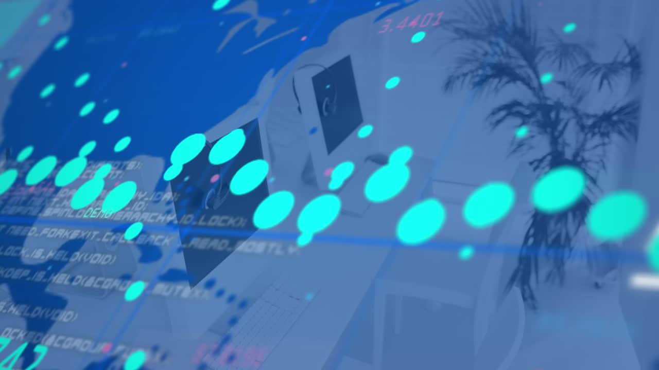 사무실의 컴퓨터를 통해 데이터 처리의 애니메이션