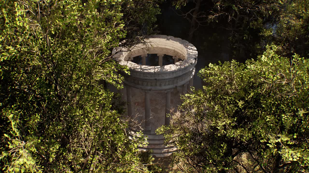 Ancient stone temple ruins revealed in dense forest