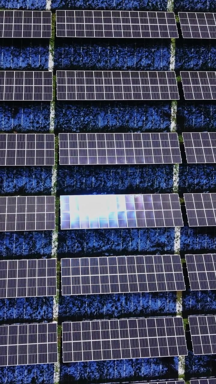 I pannelli solari coprono una vasta area in un campo di energia rinnovabile