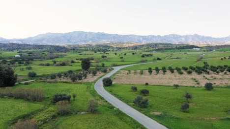 Aerial-landscape-of-countryside-in-background-of-Kyrenia-mountains,-Cyprus