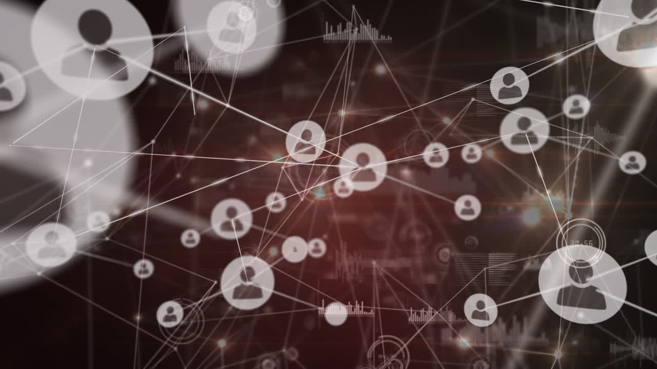 검은색과 갈색 배경에 아이콘으로 연결 네트워크의 애니메이션