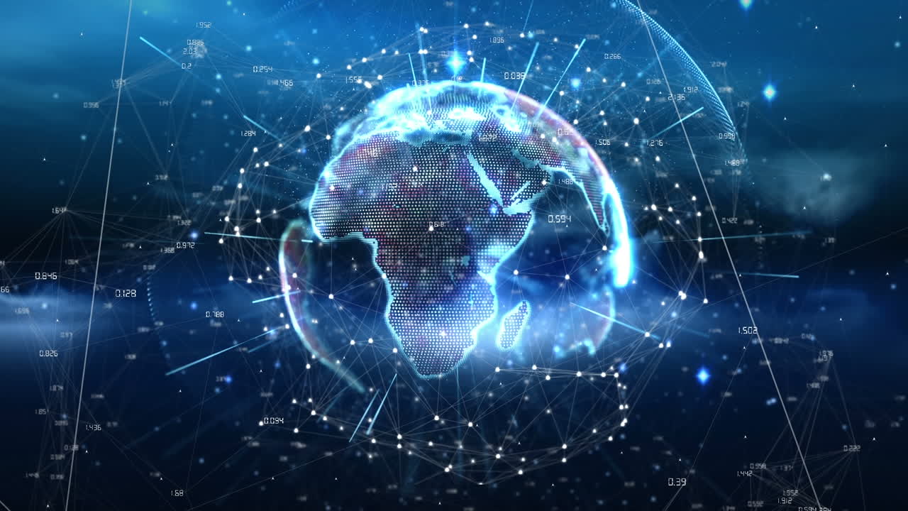 Animation of network of connections with spots over globe