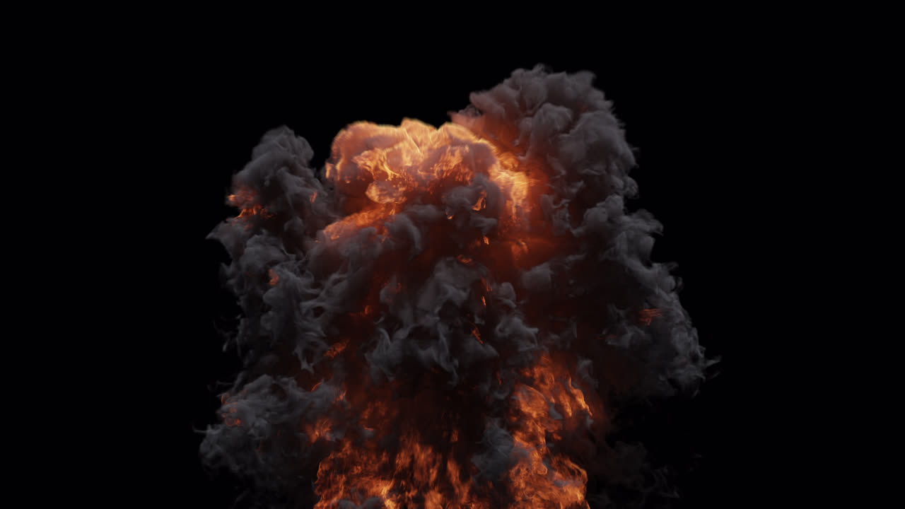 Realistic Fire Explosion with Dense Smoke on Black Background