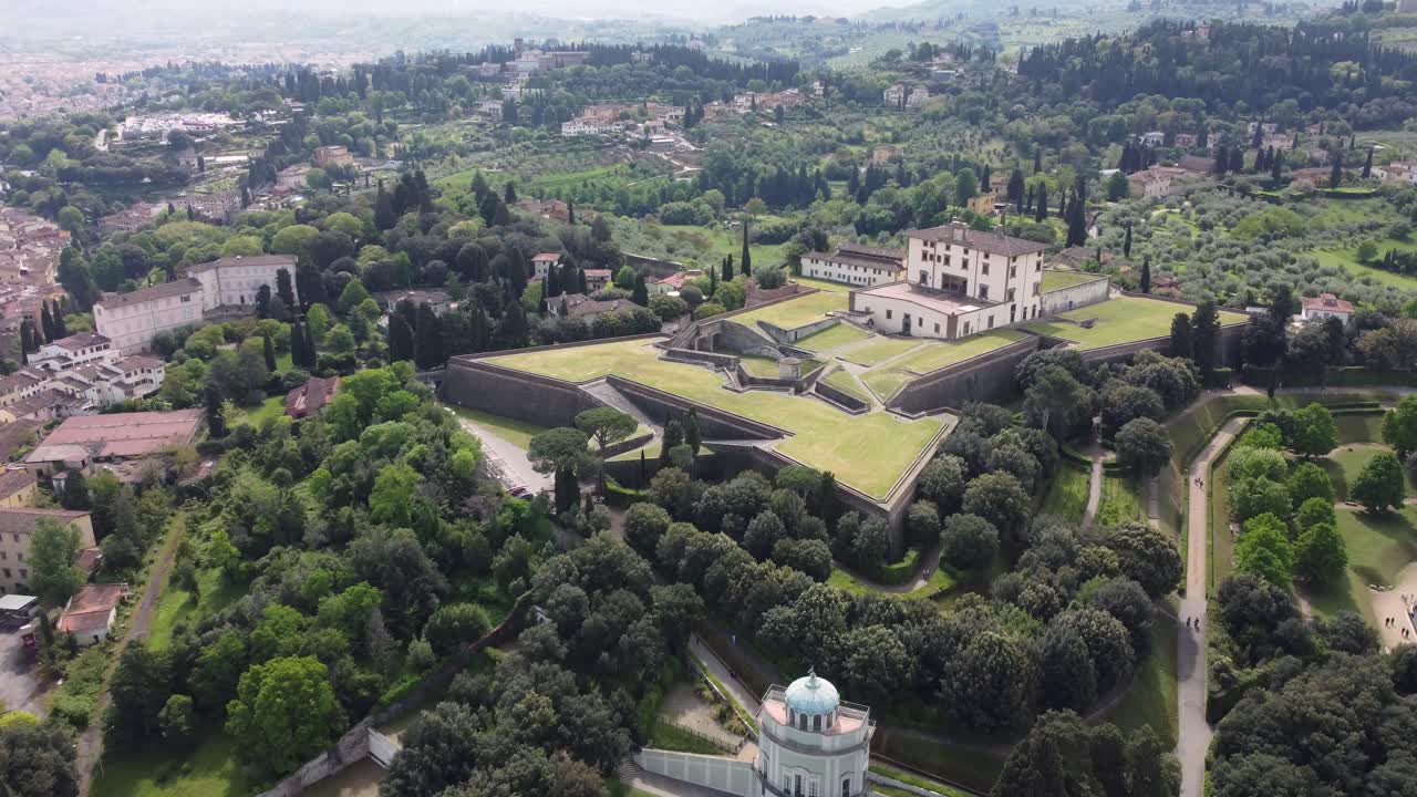 Renaissance stronghold: Drone perspective of Forte di Belvedere, Florence