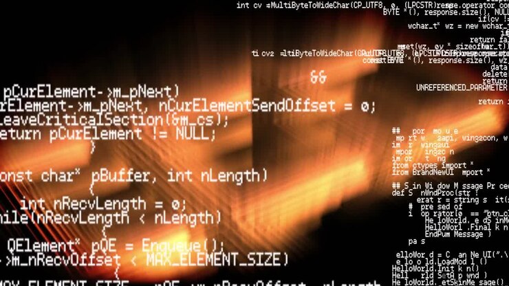 Animation of data processing over glowing orange structure