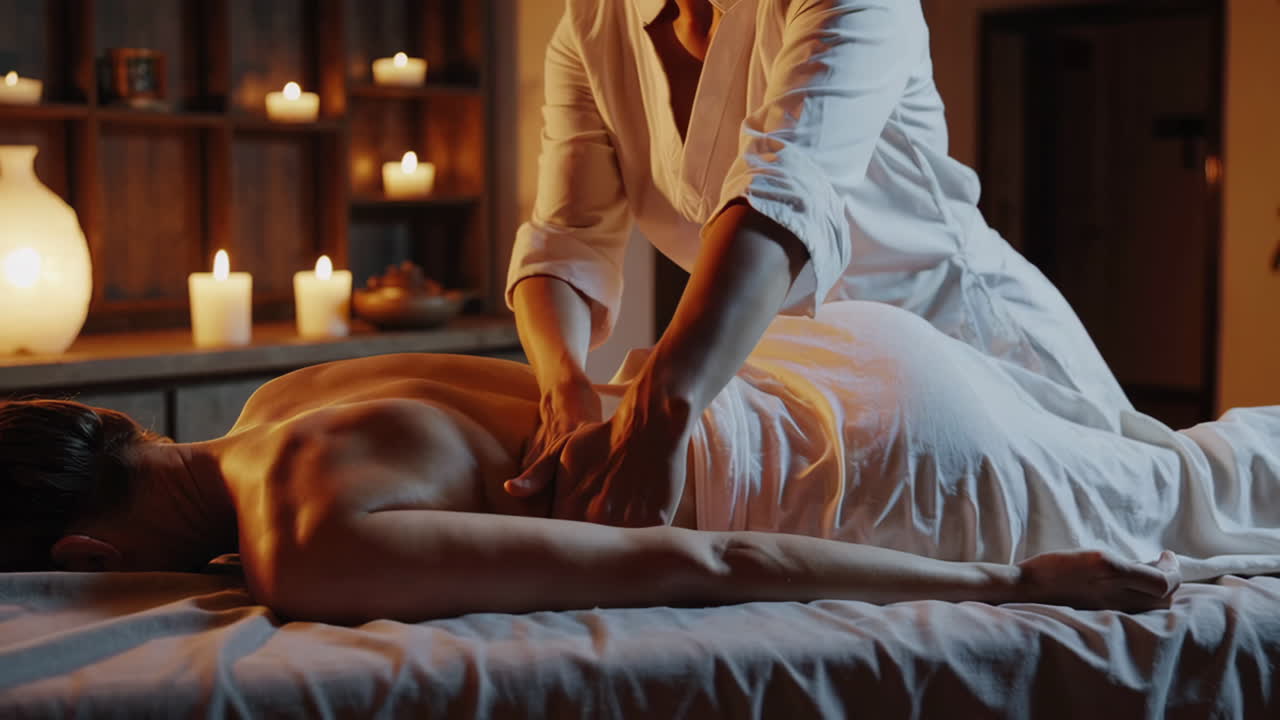 una mujer recibiendo un masaje de espalda en un spa.