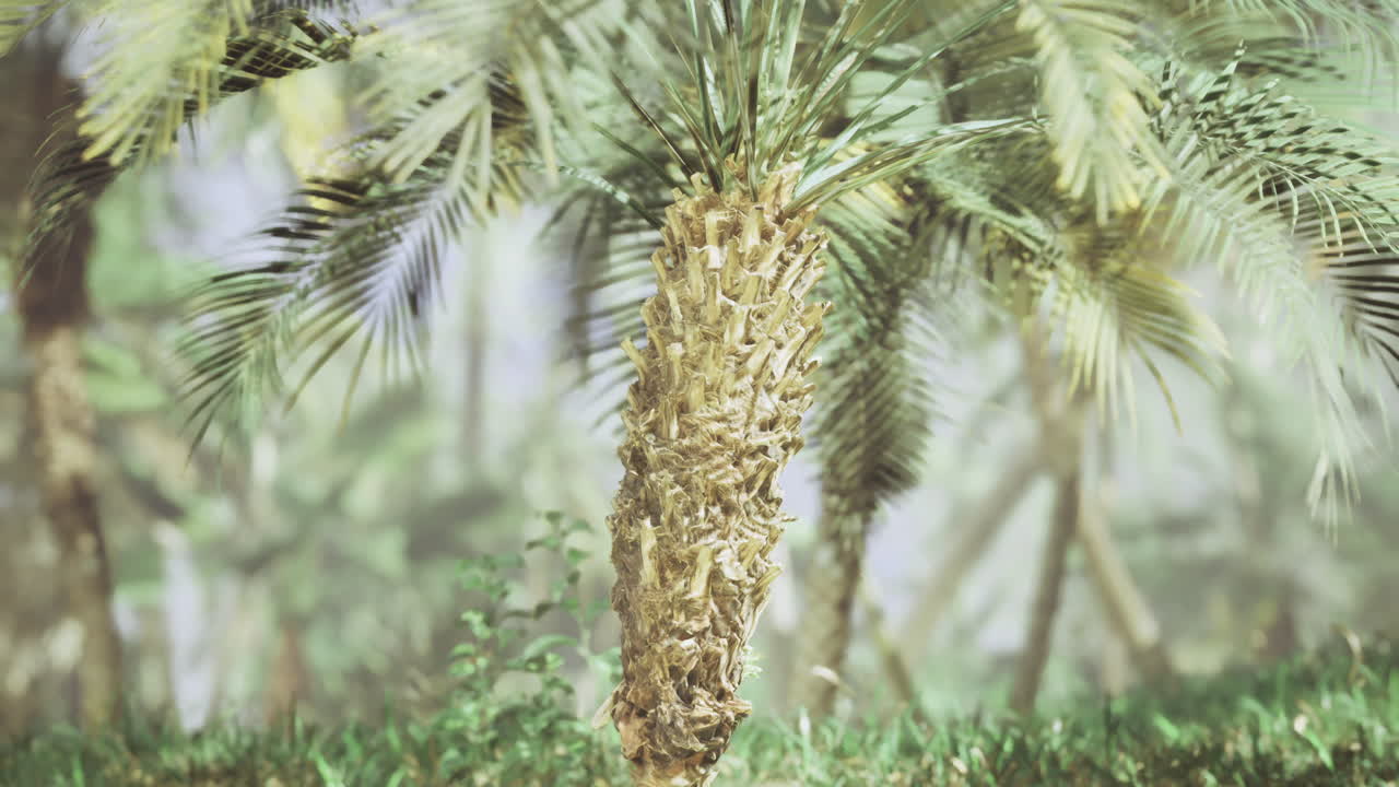 Tall palm tree surrounded by lush greenery in a tropical paradise setting