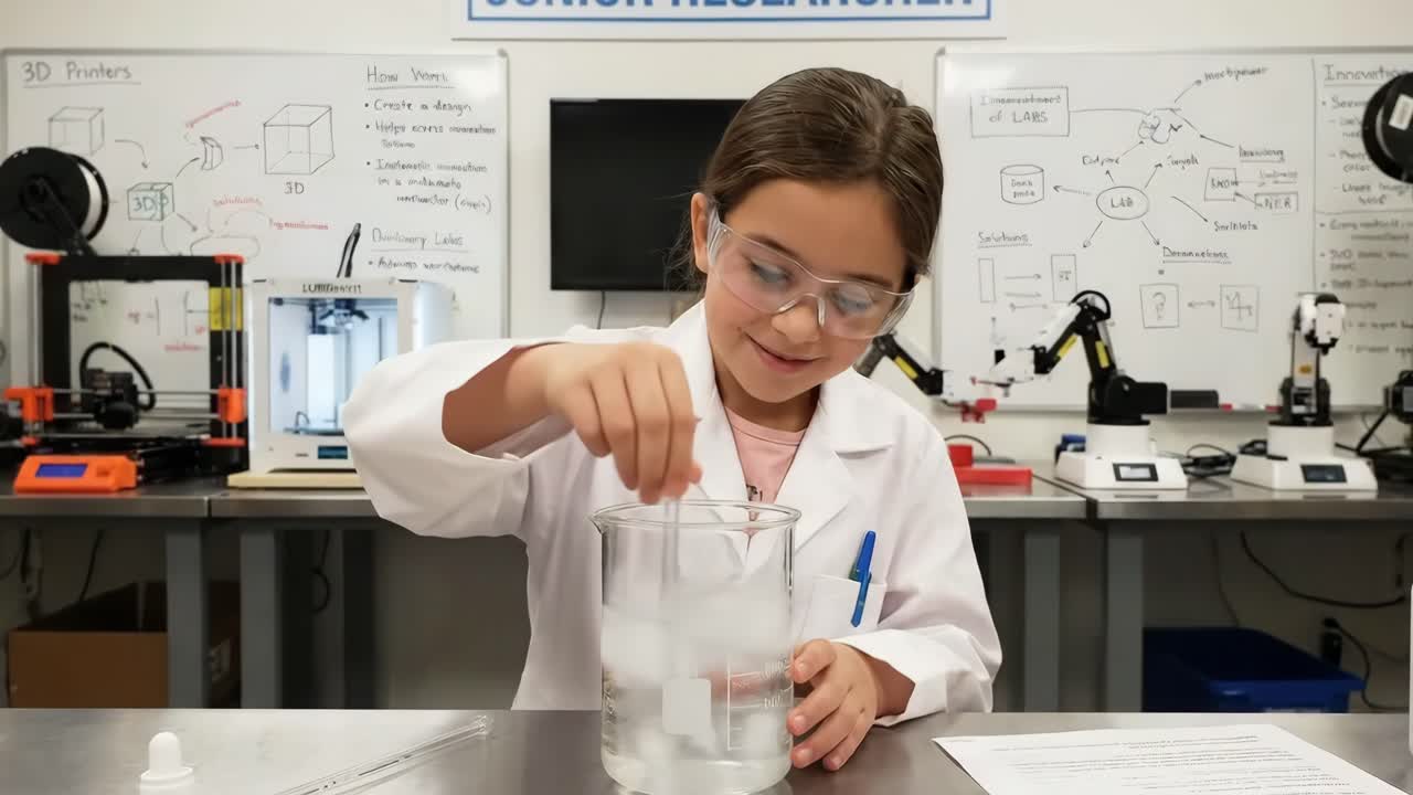 Ung pige udfører et videnskabeligt eksperiment i et laboratorium