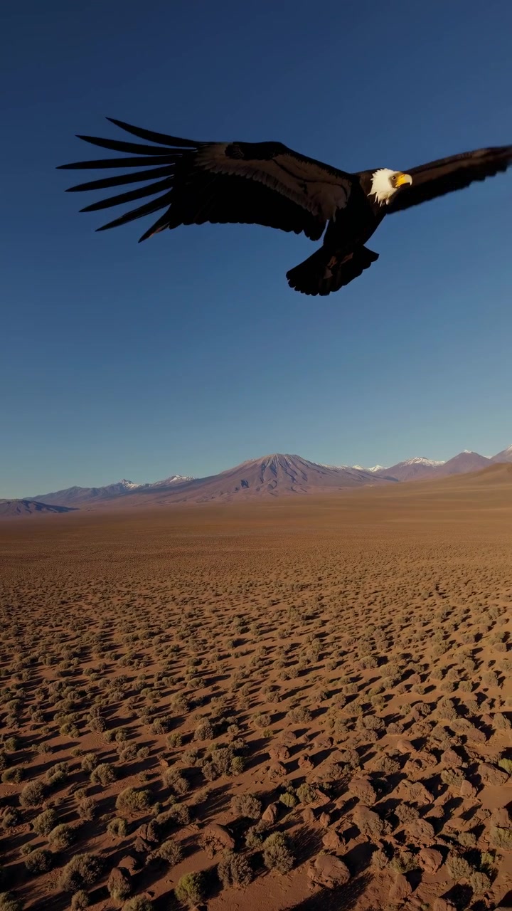 Maestosa aquila calva in volo su un paesaggio desertico arido