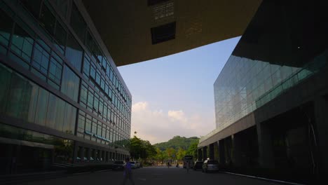 sunny evening shenzhen city civic center walking slow motion panorama 4k china