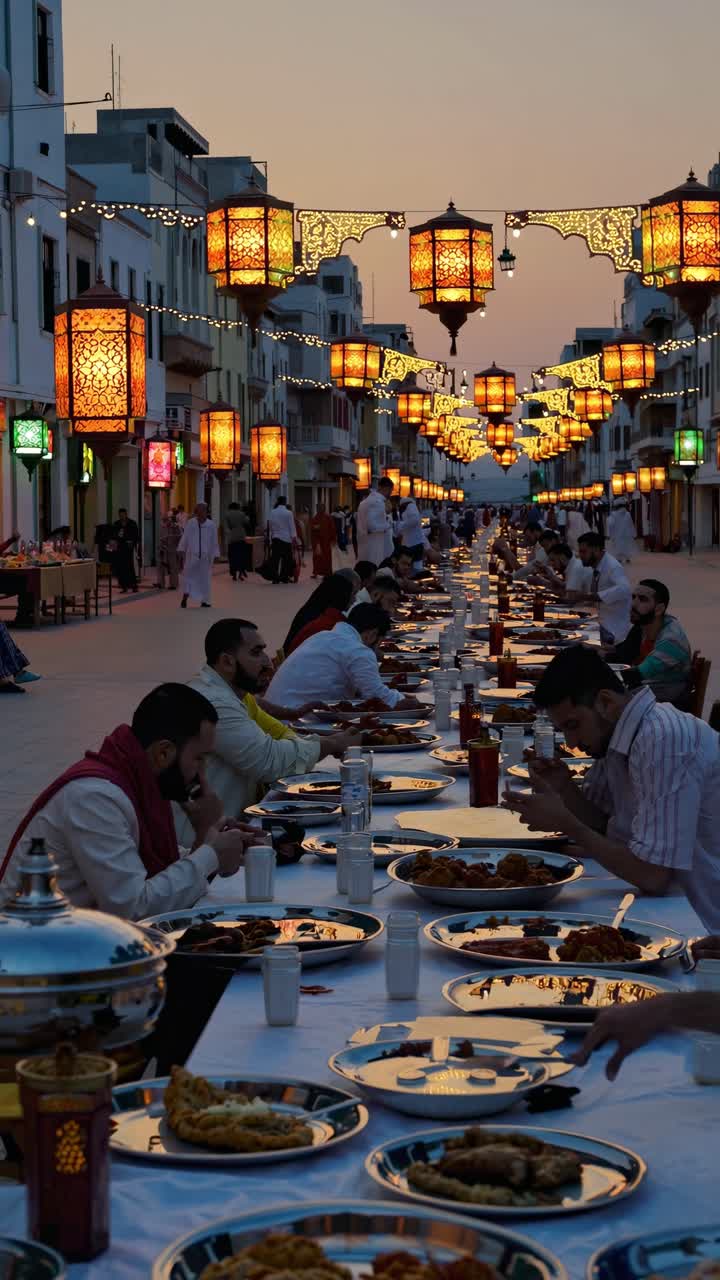 banquete de iftar de ramadán en la calle