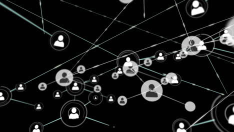 Animation-of-networks-of-connections-with-icons-over-black-background