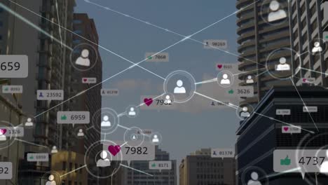animación de la red de conexiones sobre el paisaje urbano