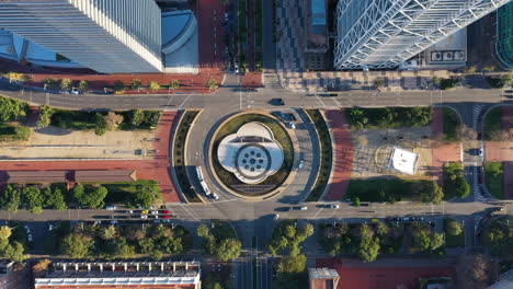 the olympic village of poblenou barcelona spain roundabout traffic aerial top