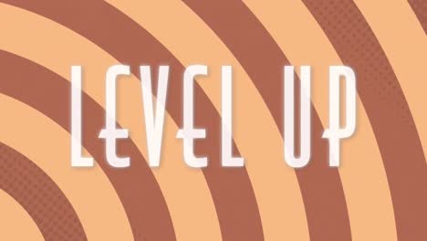 Animation-of-level-up-text-banner-against-brown-radial-background