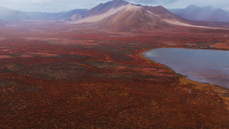 aerial view of a remote mountain lake in autumn