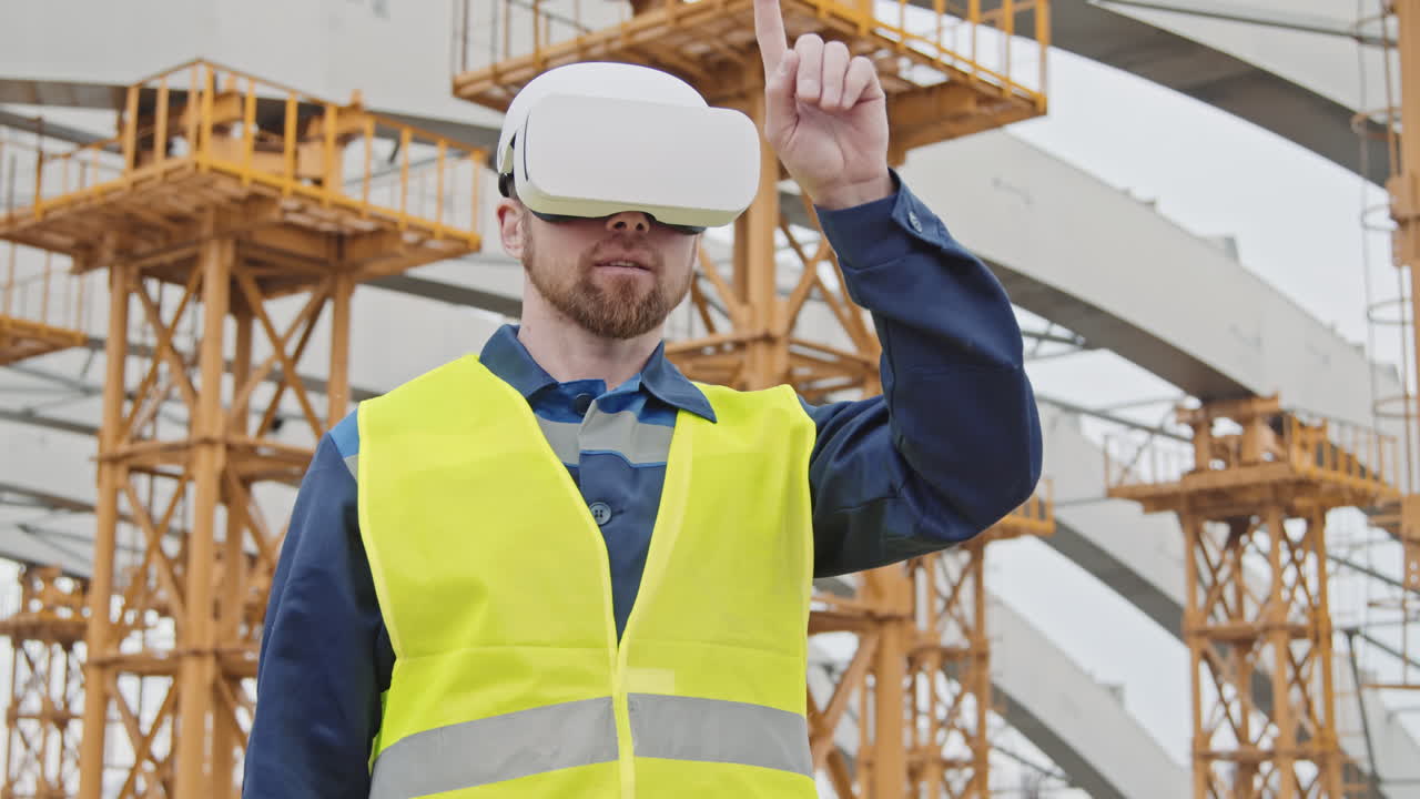 Construction Worker Using VR Goggles