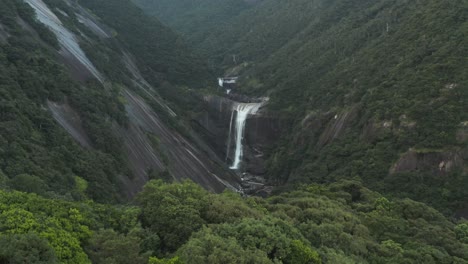 senpiro-no-taki, senpiro waterfall yakushima, aerial tilt reveal over forest