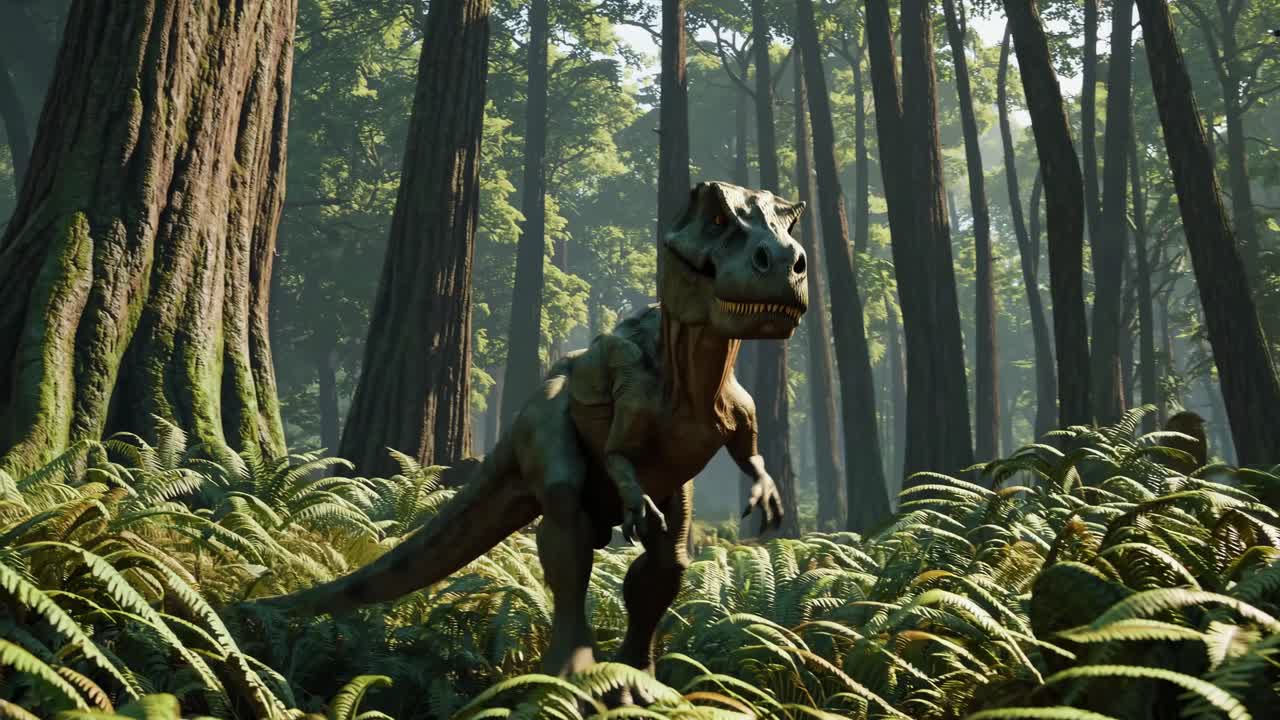 Dinosaur in a lush prehistoric forest