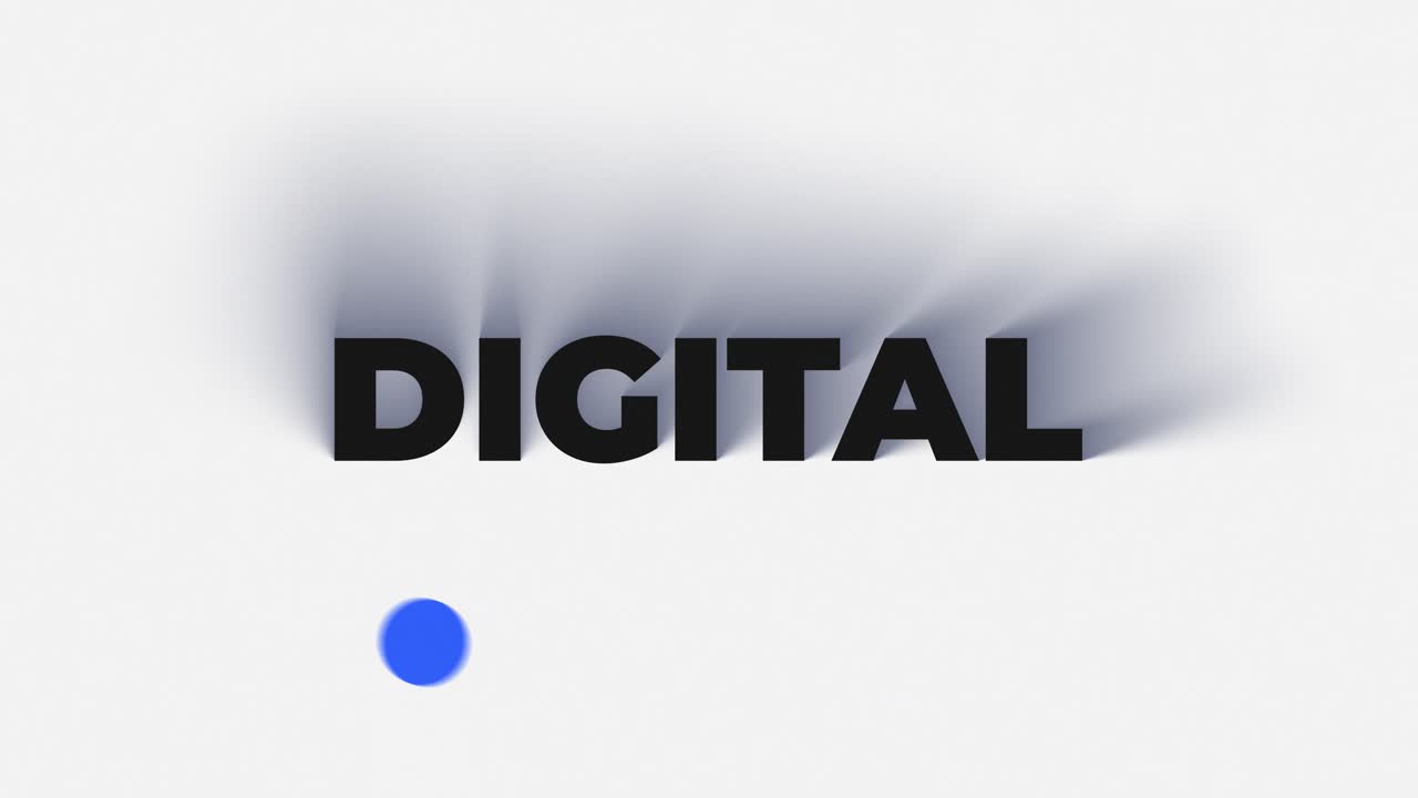 Animazione verticale 4K a tema tecnologico della parola DIGITAL. Estetica aziendale pulita con sorgente di luce blu e loop continuo impeccabile.