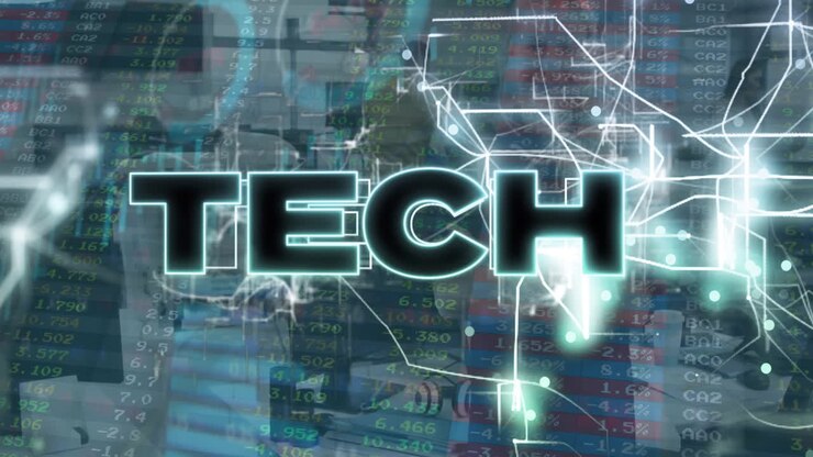 Animation of tech text over data processing