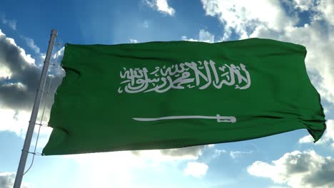 saudi arabia flag waving in the wind against deep blue sky. national theme, international concept