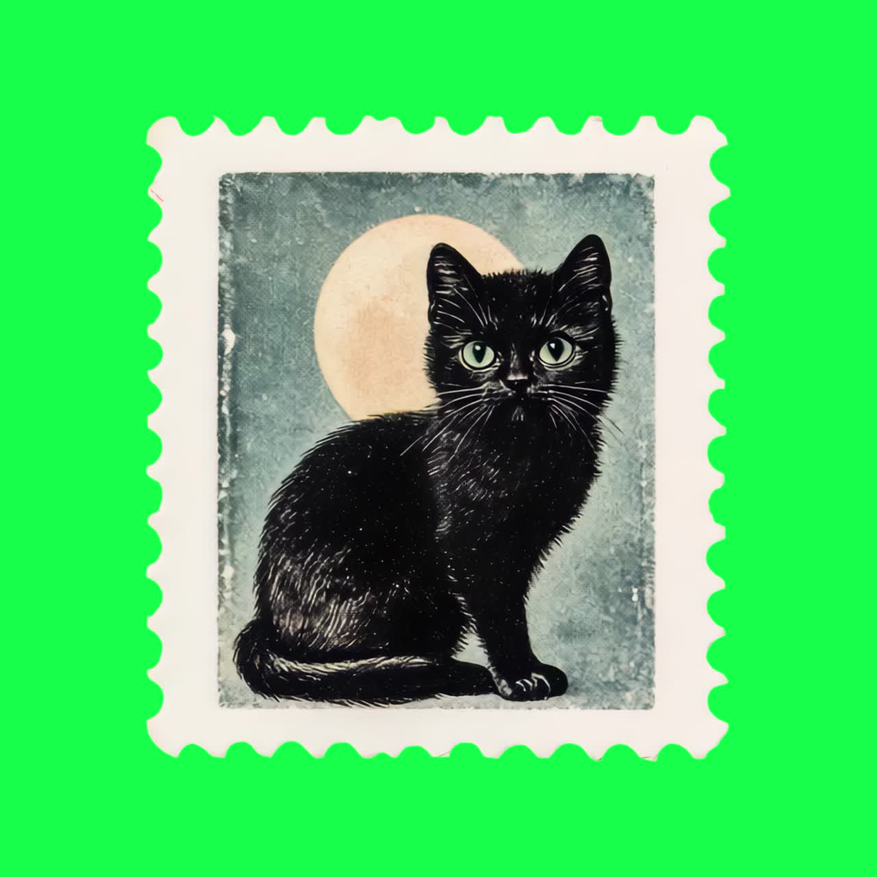 Ilustrasi Stempel Kucing Antik