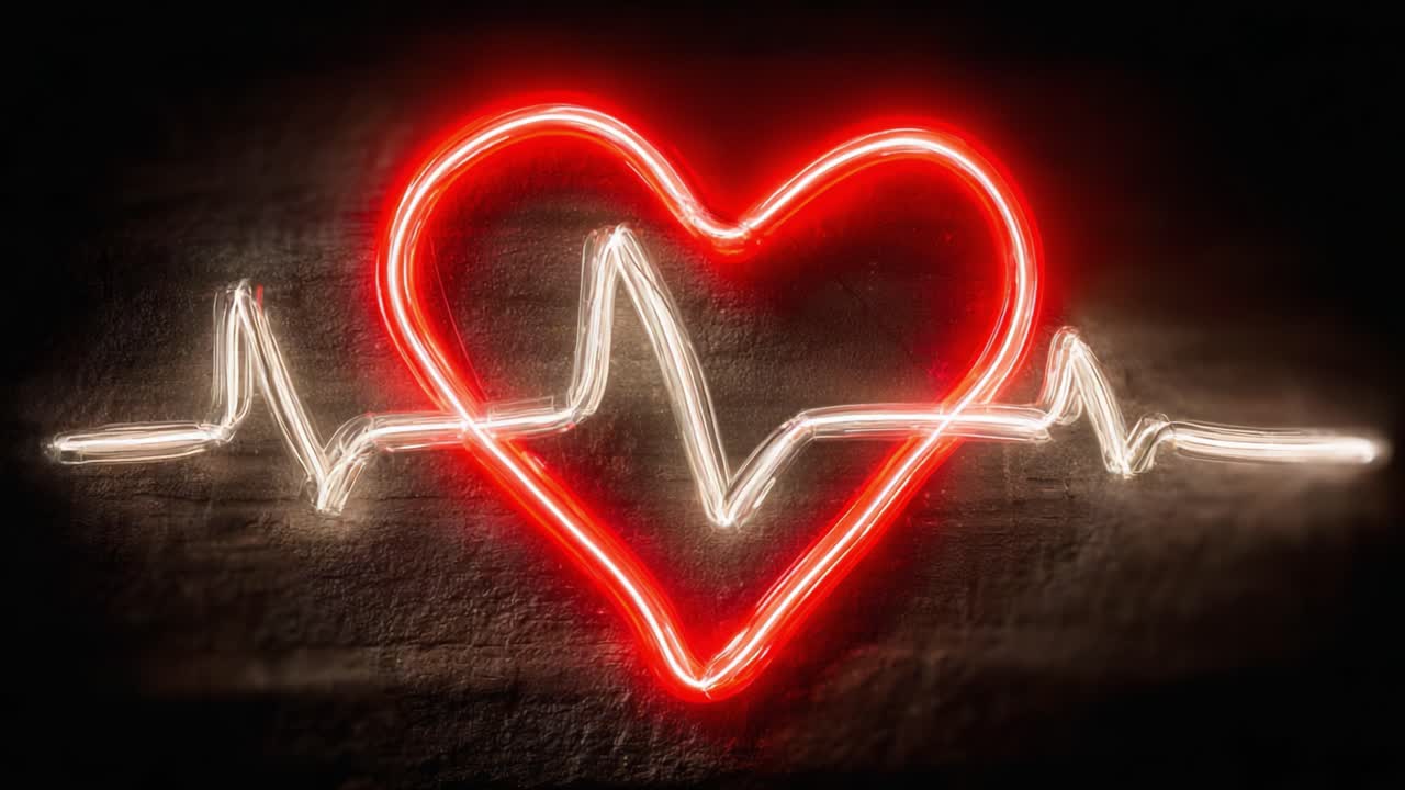 A Vibrant Display of Heart and Pulse Graph Highlights the Connection Between Life and Vital Signs in a Striking Neon Art Style