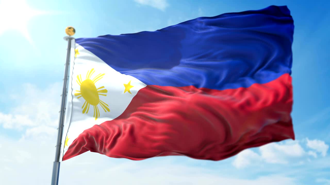 필리핀 발의 3d 렌더링 영상: 아름다운 섬유 천의 줄이 흔들리고 있습니다.