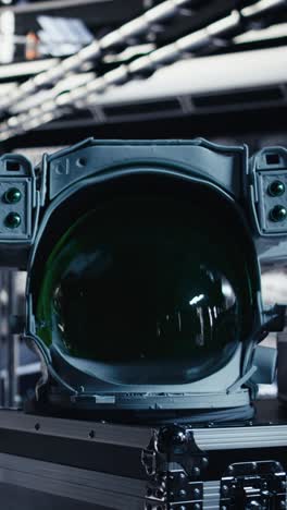 vertical video alert light flashing over laptop in spacecraft displaying mission analytics