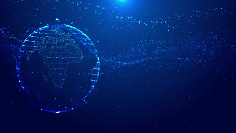 digital globe using bright blue particles connected through a web structure animated futuristic data