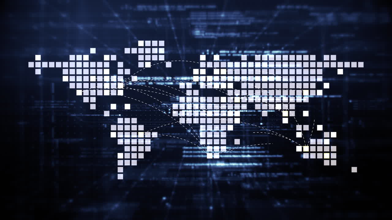 simulación de red global futurista que mezcla ia, física cuántica y aprendizaje profundo, con una matriz de partículas que analiza datos en una interfaz elegante al estilo hud