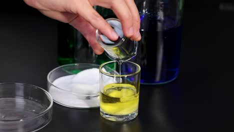 hands conducting experiment with beaker and dry ice